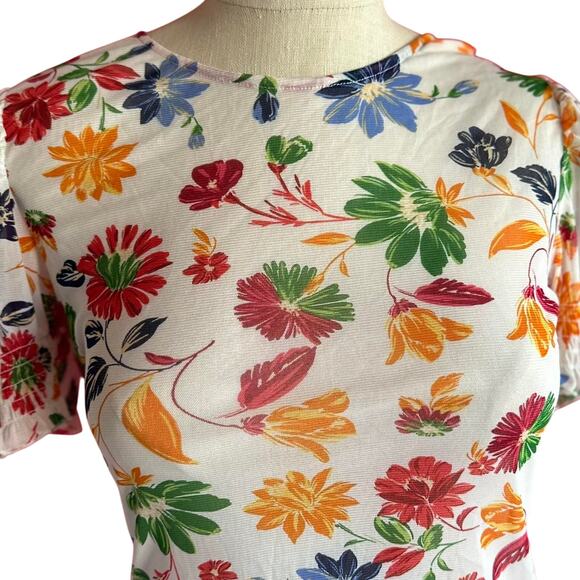Womens Top Size Large Floral Sheer Cottage Summer Travel Vacation Beach - Picture 2 of 8